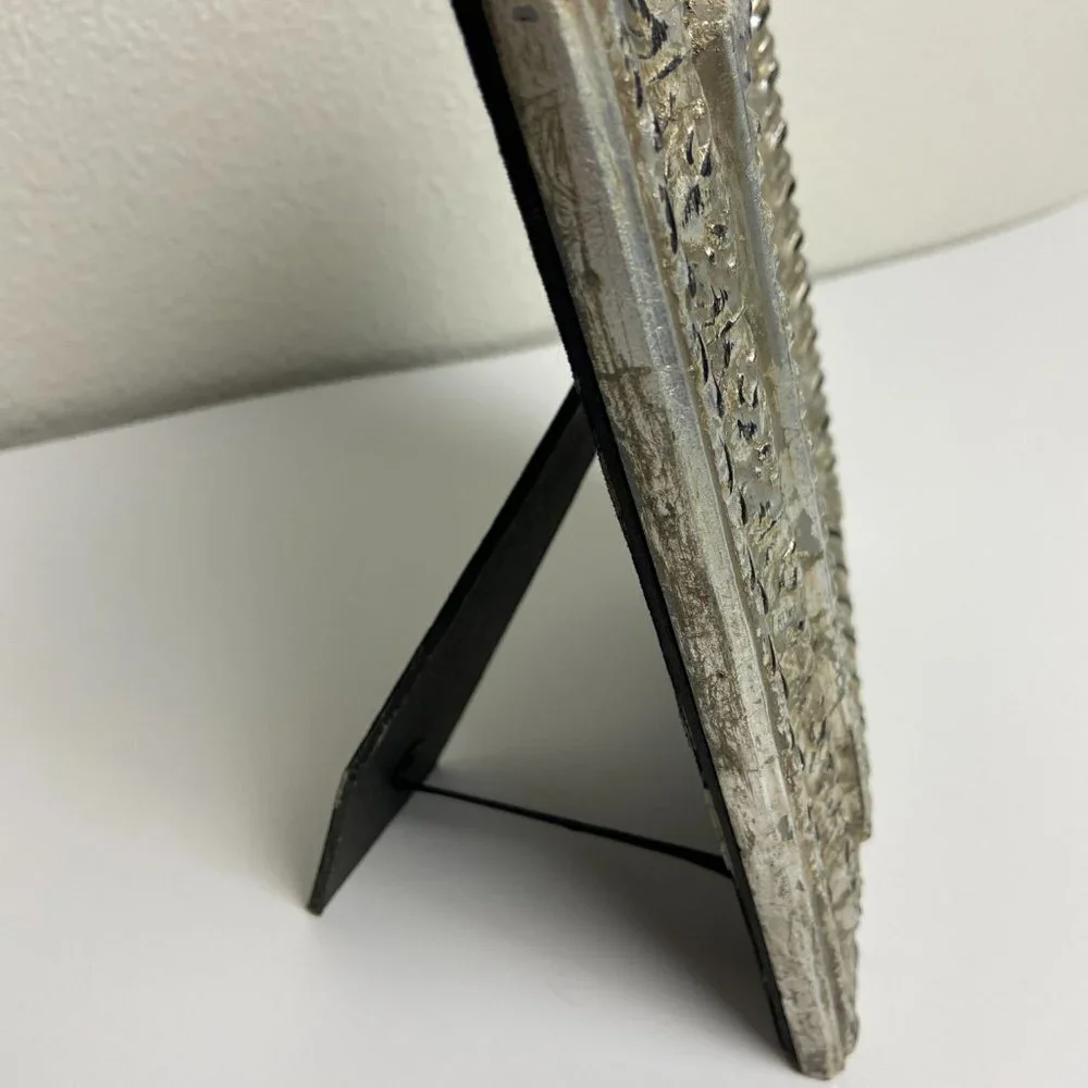 Vintage Heavy Picture Frame Silver Patina Glass
